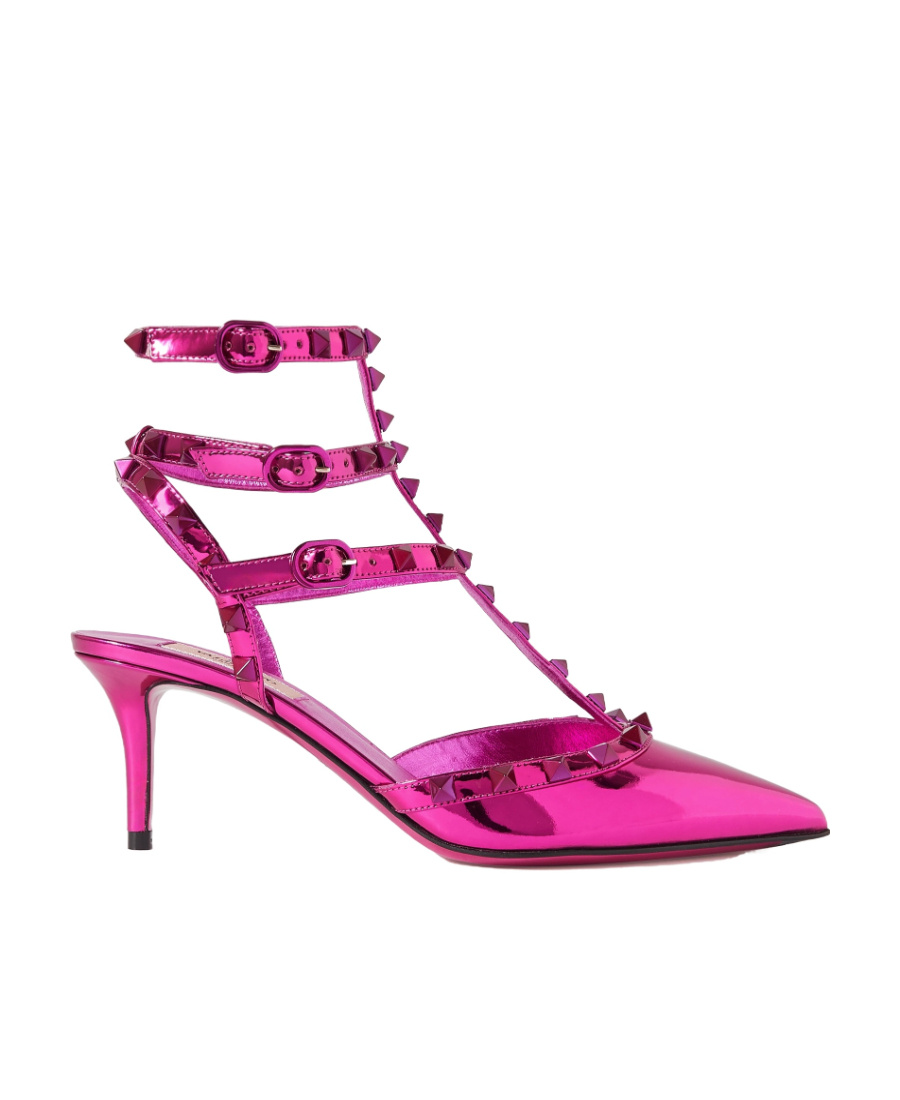 Valentino Rockstud Patent Leather Slingback Pumps In Pink