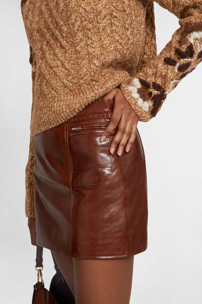 Ermanno Scervino Leather Miniskirt With Zip Pockets In Brown
