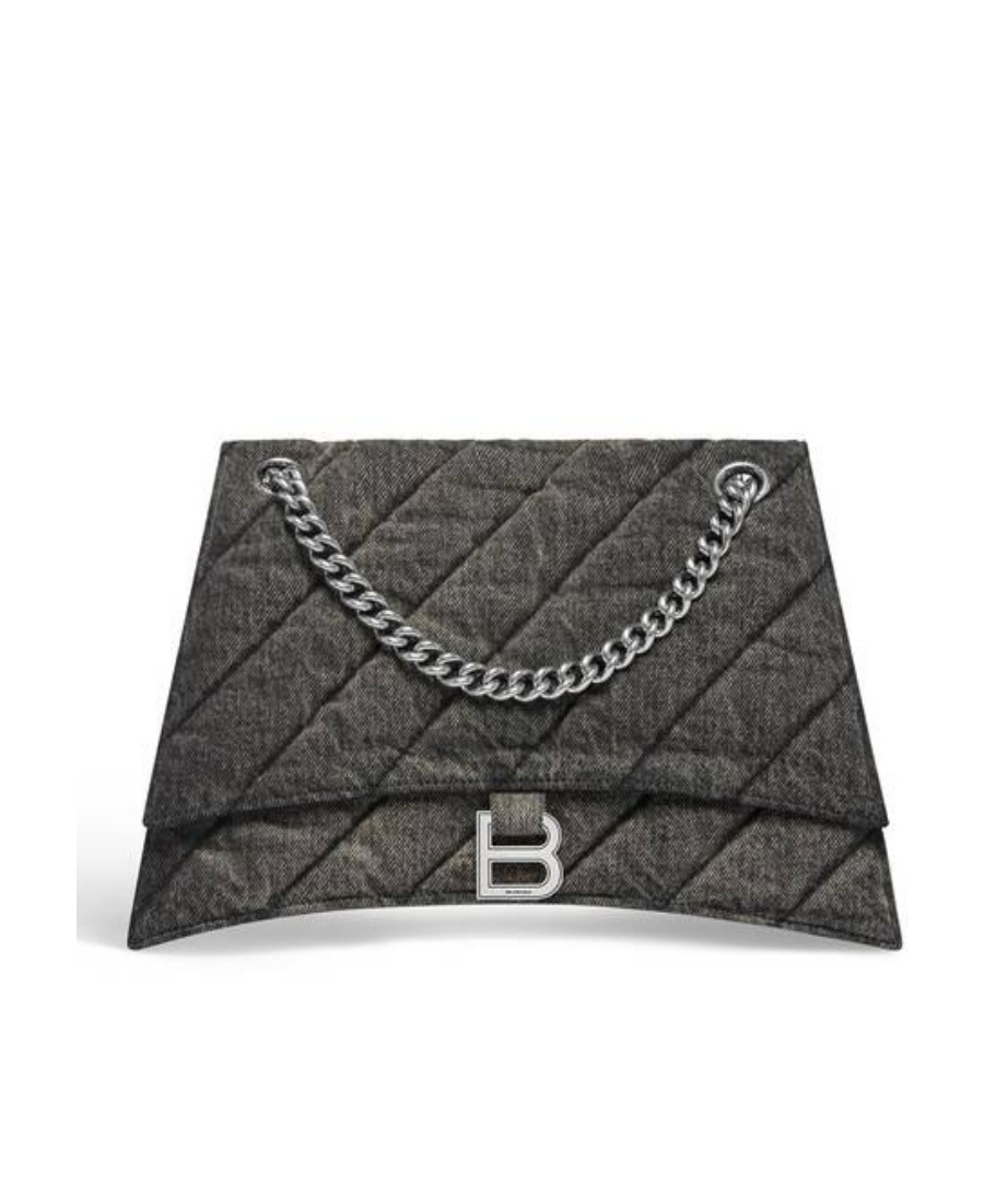 Balenciaga Medium Crush Denim Shoulder Bag In Black