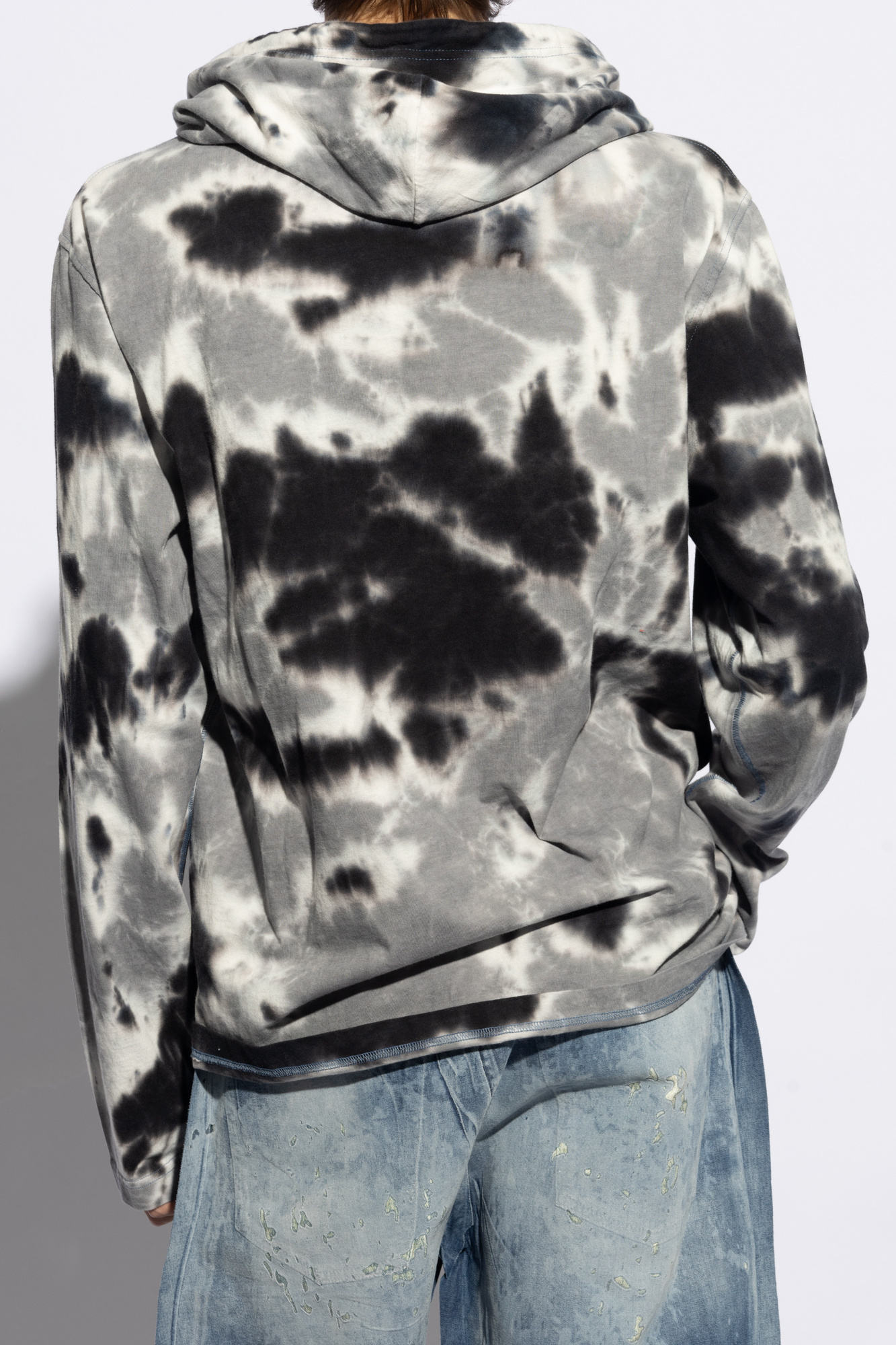 Diesel Hoodie In Tie-dye Jersey In Gray