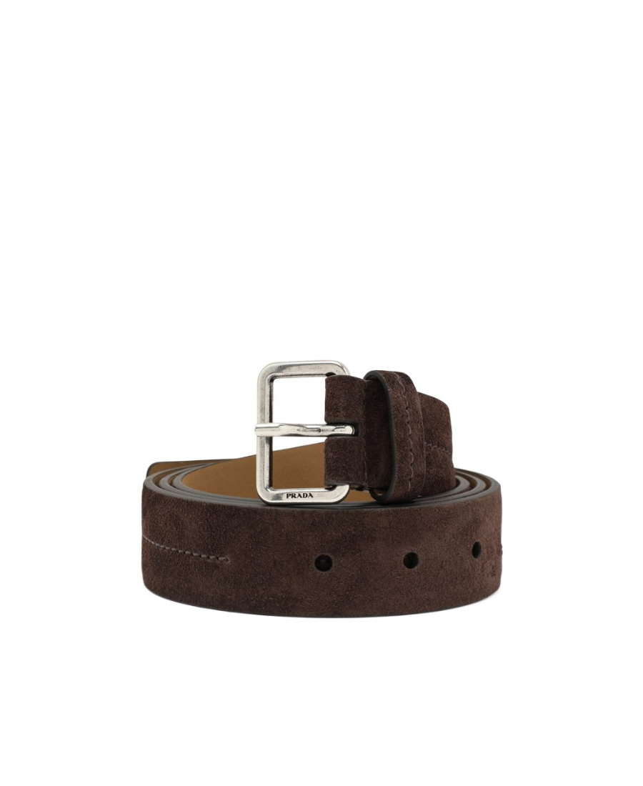 Prada Dark Brown Suede Belt In Brown