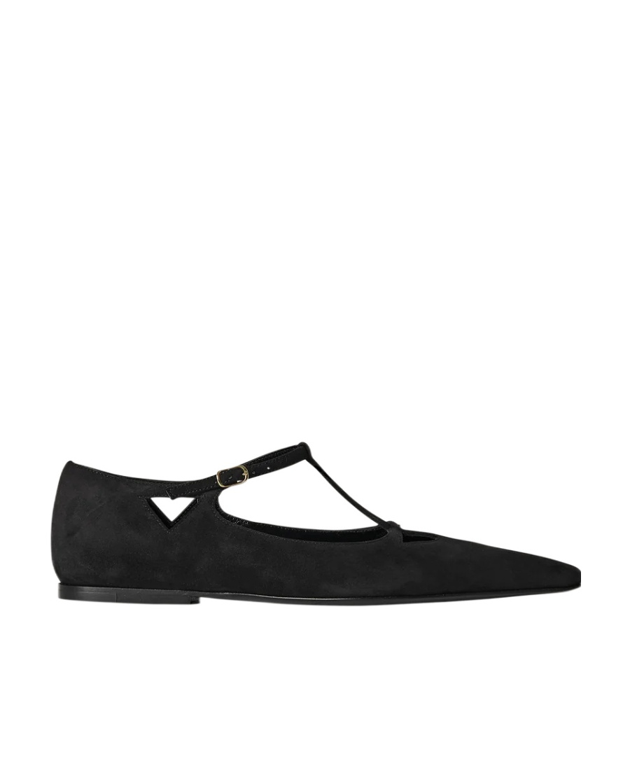 The Row Cyd Suede Mary Jane Ballerina Flats In Black