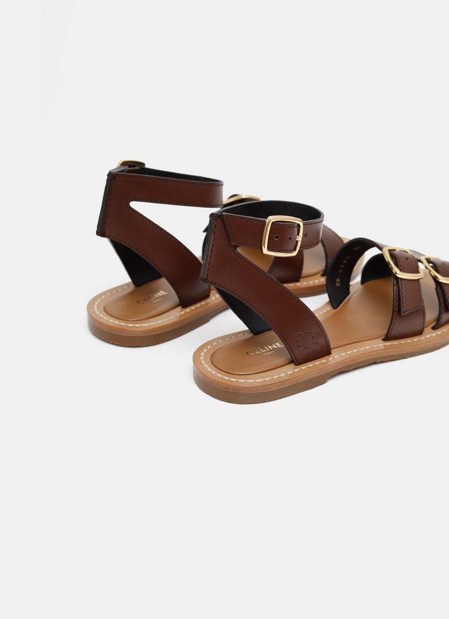 Celine Round Toe Flat Sandals In Brown