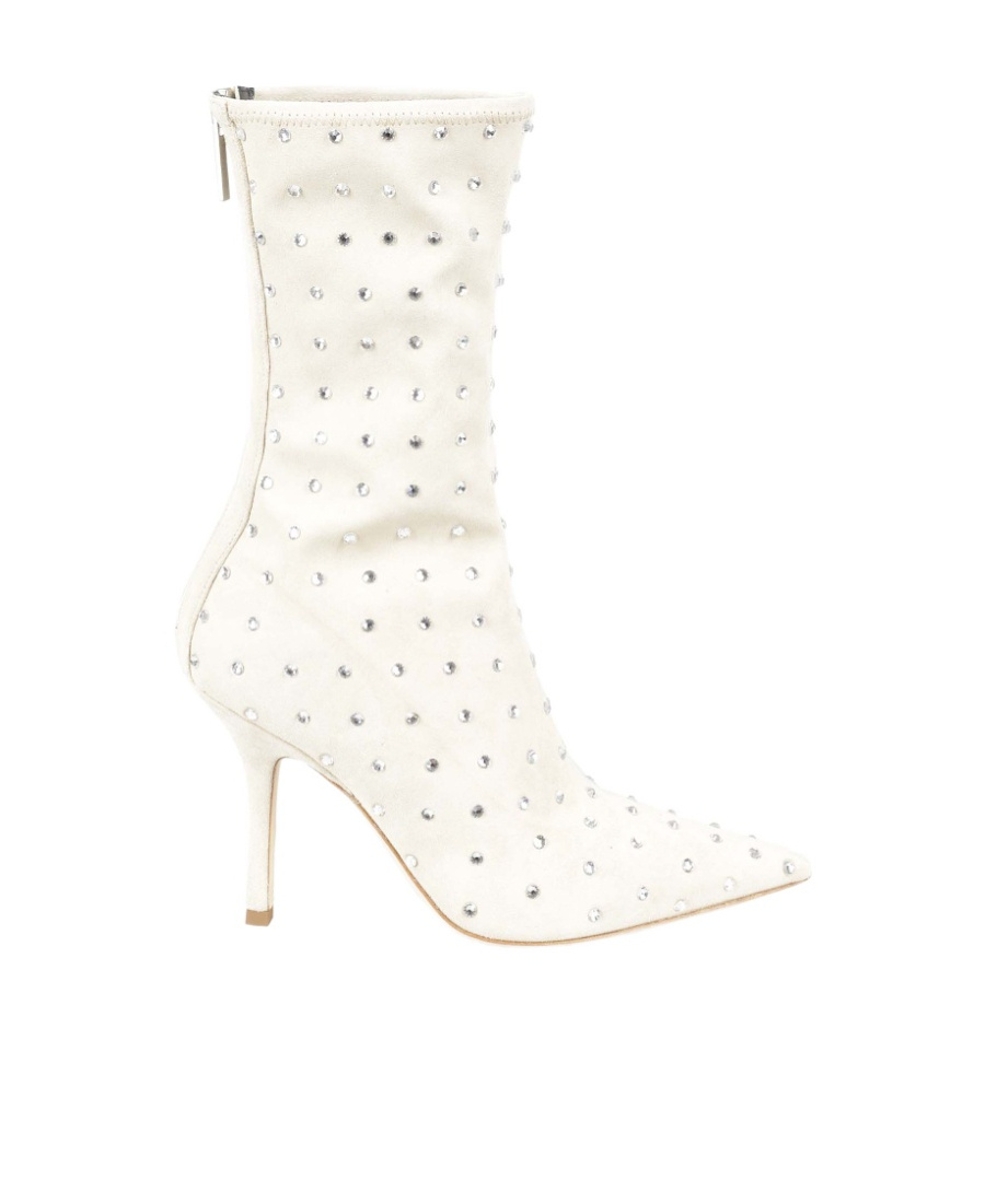 Paris Texas Rhinestone-embellished Suede Boots In White
