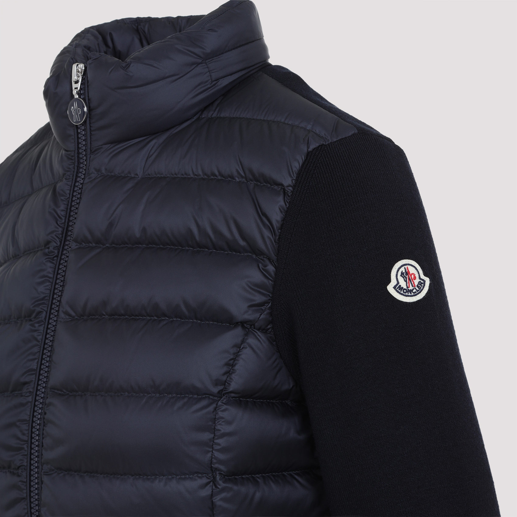 Moncler Black Wool Blend Tricot Jacket In Blue