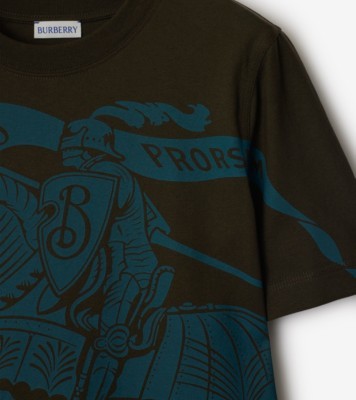 Burberry Equestrian Knight Cotton T-shirt In Black