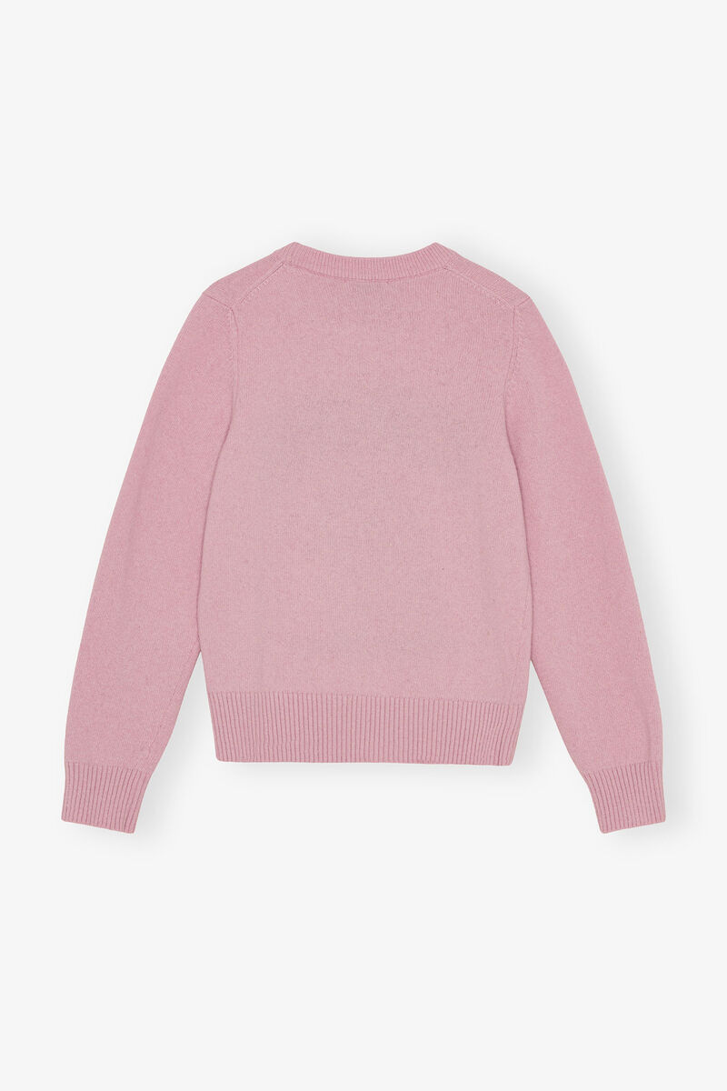 Ganni Womens Chalk Pink Poodle Logo-motif Wool-blend Knit Jumper Xs In Pink