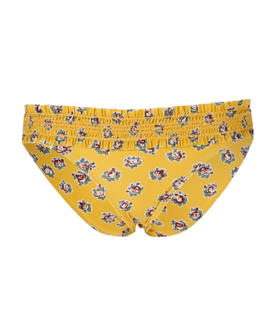Tory Burch Floral-print Smocked Bikini Bottoms In Yellow
