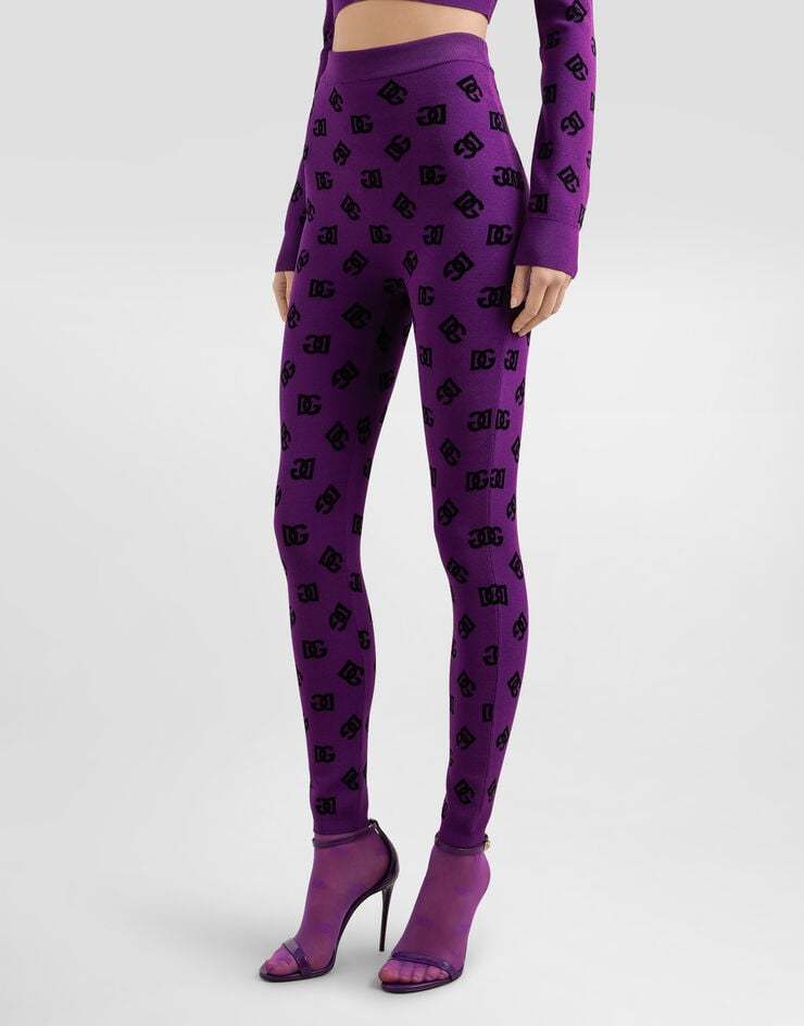 Dolce & Gabbana Jacquard Leggings Elastic Waistband In Purple