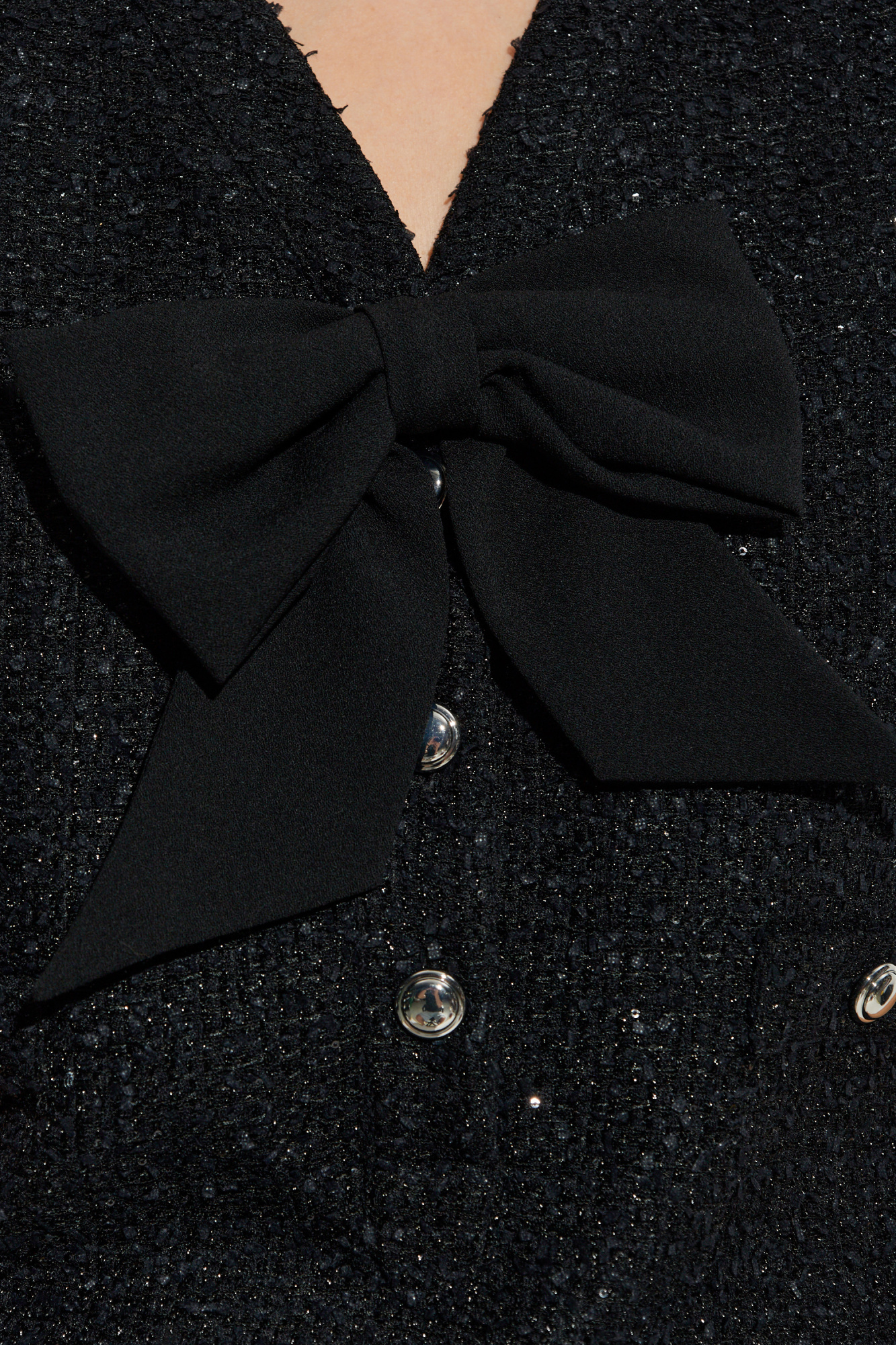 Alessandra Rich Bow-embellished Tweed Dress In Black