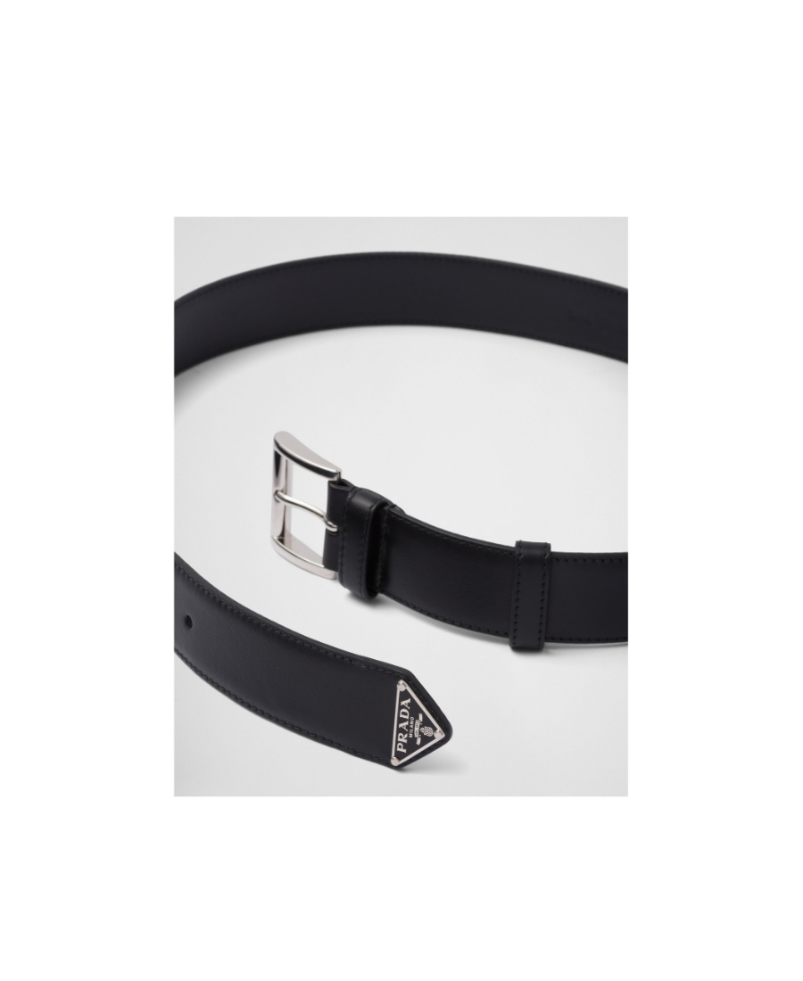 Prada City Calf Leather Belt In Black