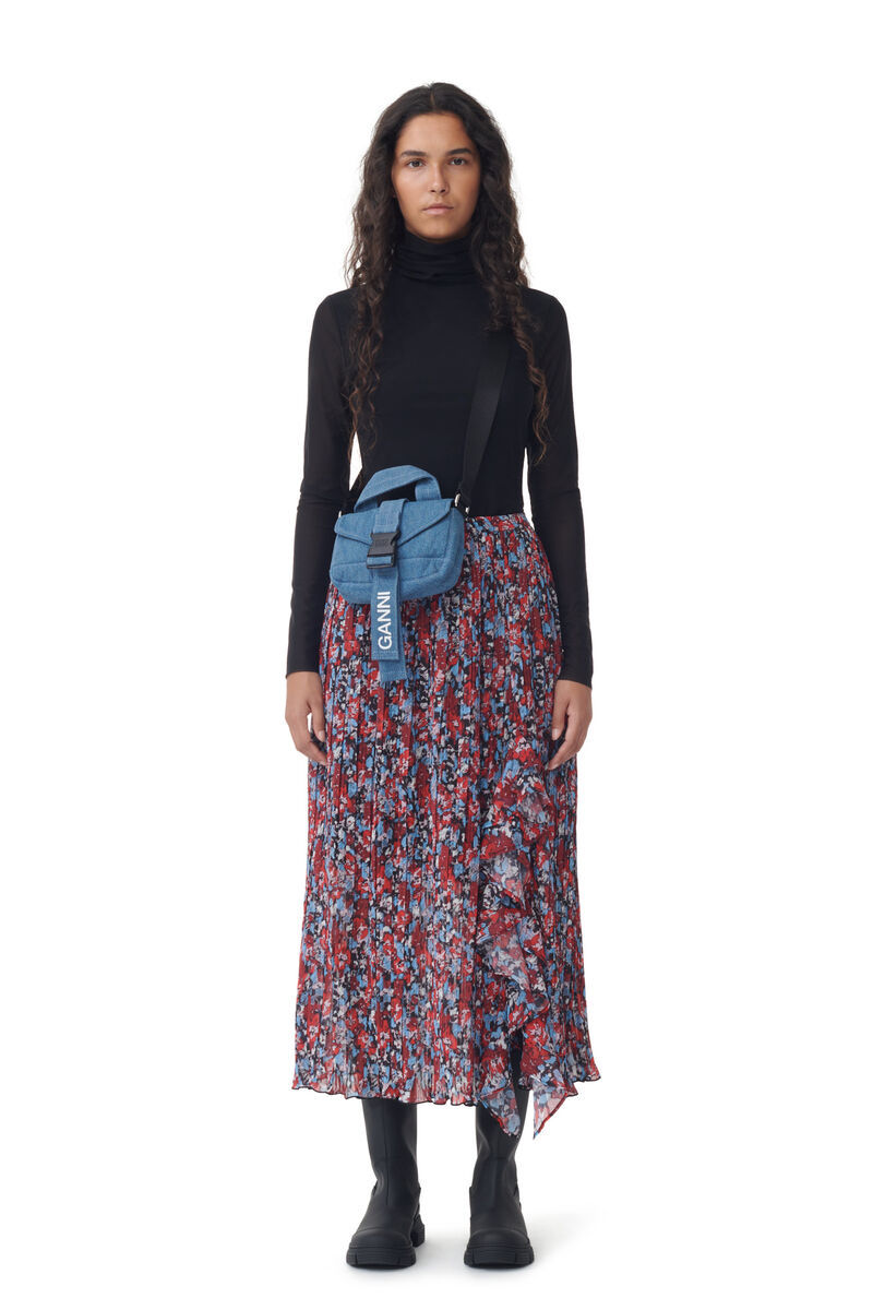 Ganni Floral-print Pleated Midi Skirt In Multicolor