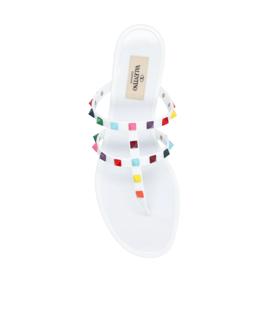 Valentino Rockstud Thong Flat Sandals In Multi