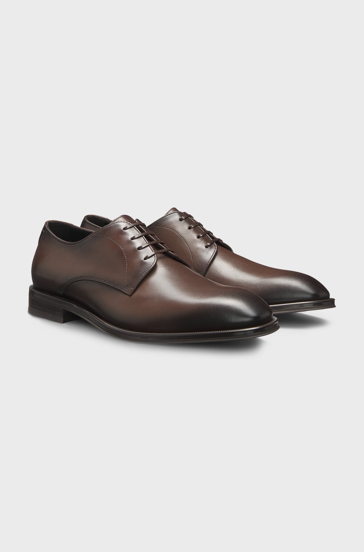 Hugo Boss Leather Derby Shoes With Stitching Details In Black