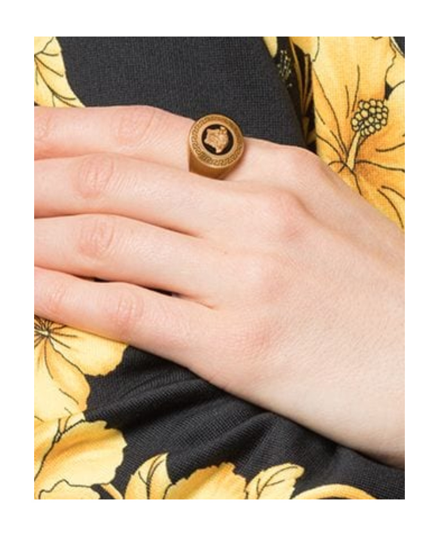 Versace Enamel Medusa Medallion Ring In Gold