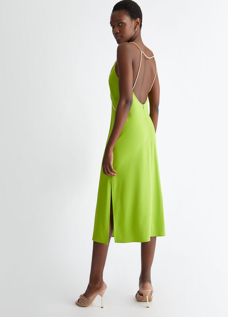 Liu •jo Rhinestone-straps Midi Dress In Green