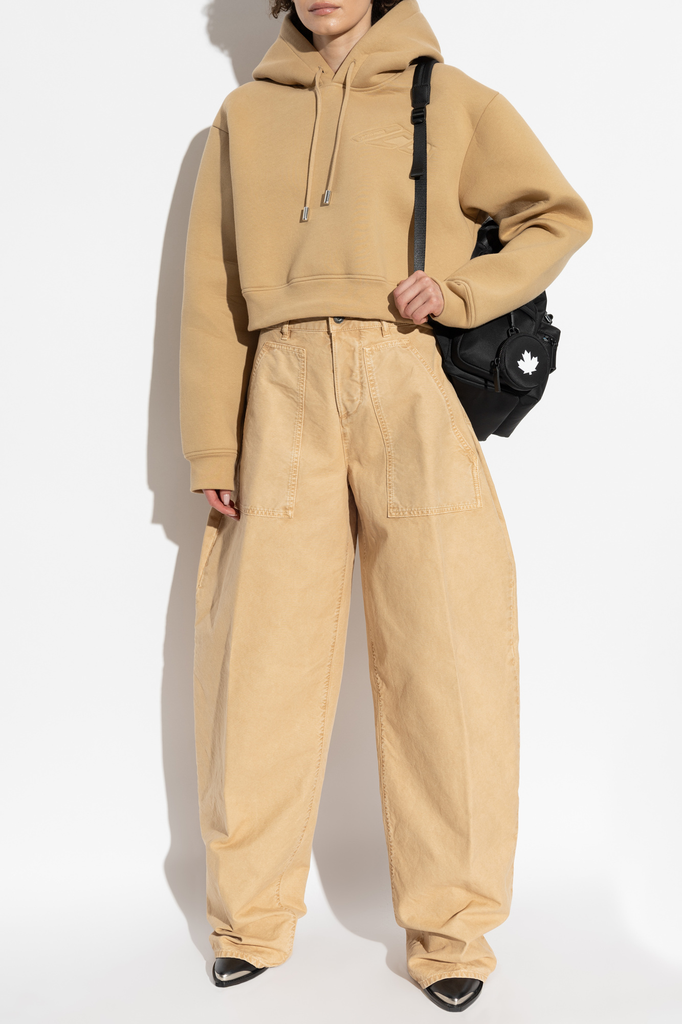 Dsquared2 Drop-shoulder Cotton Hoodie In Nude