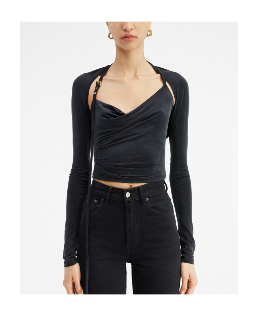 Jacquemus Peplo Draped Cut-out Top In Black