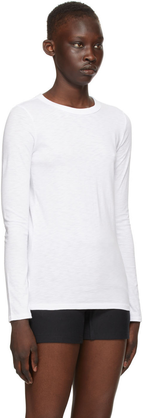 Rag & Bone Logo Round Collar Long-sleeved T-shirt In White