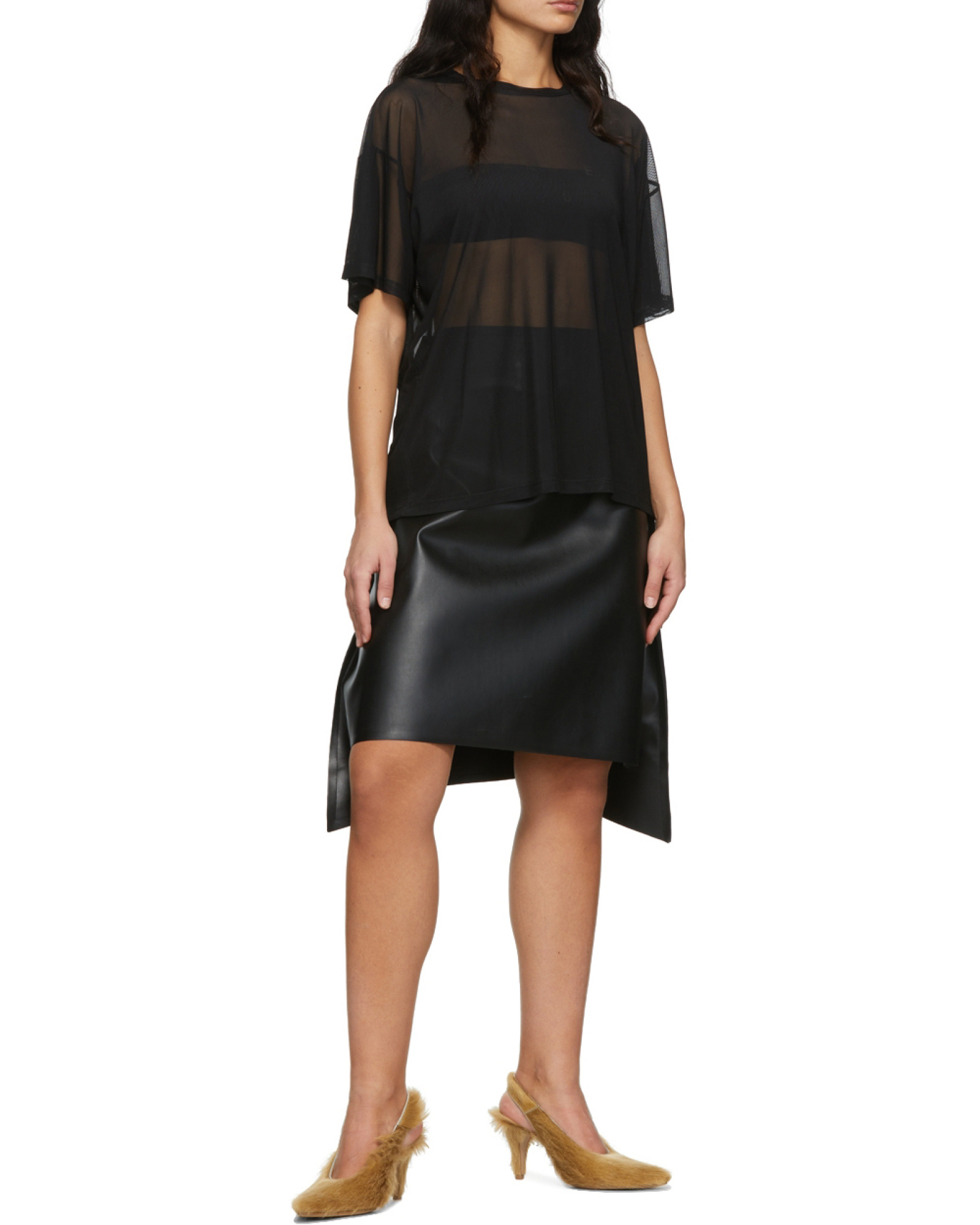 Shop Mm6 Maison Margiela Sheer Round-neck T-shirt In Black
