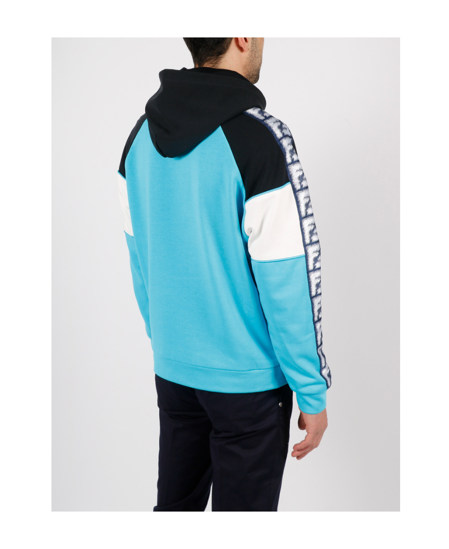 Fendi Logo-print Monogram-band Hoodie In Blue