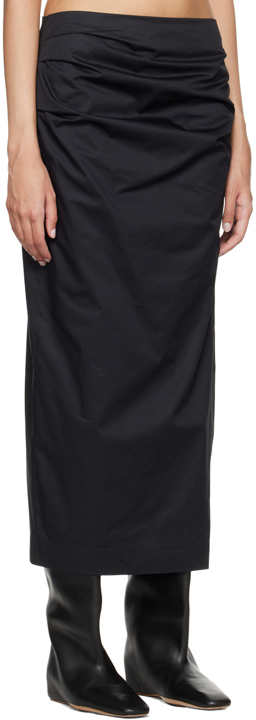 St Agni Black Cotton Tuck Midi Skirt