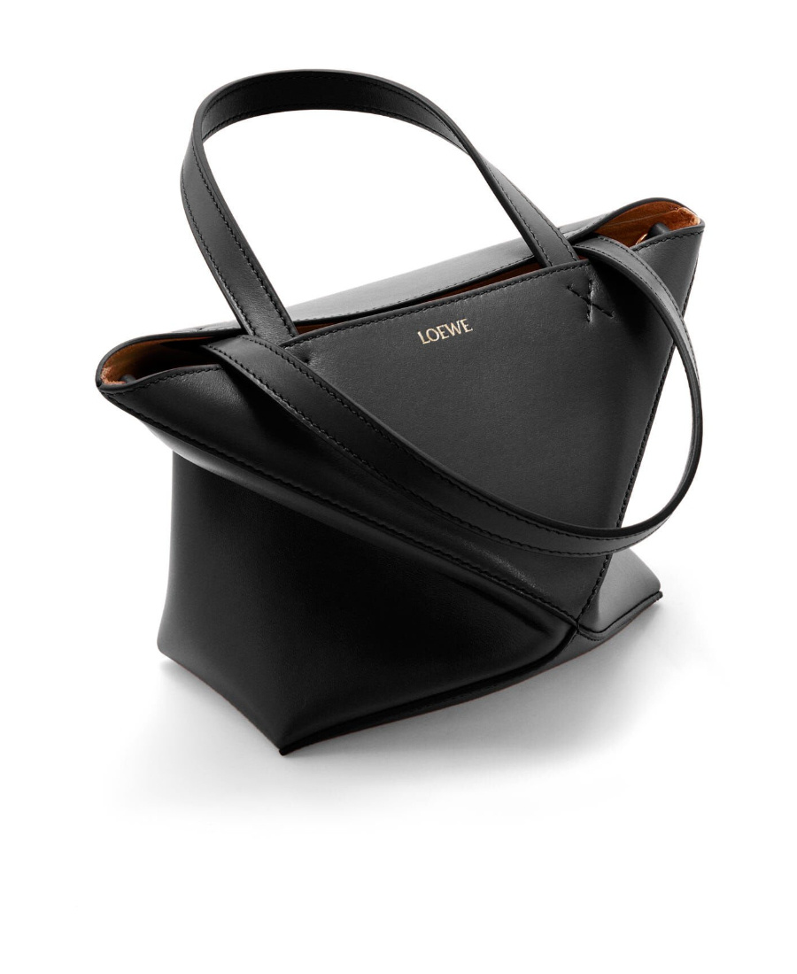 Loewe Puzzle Fold Mini Tote Bag In Shiny Leather In Black