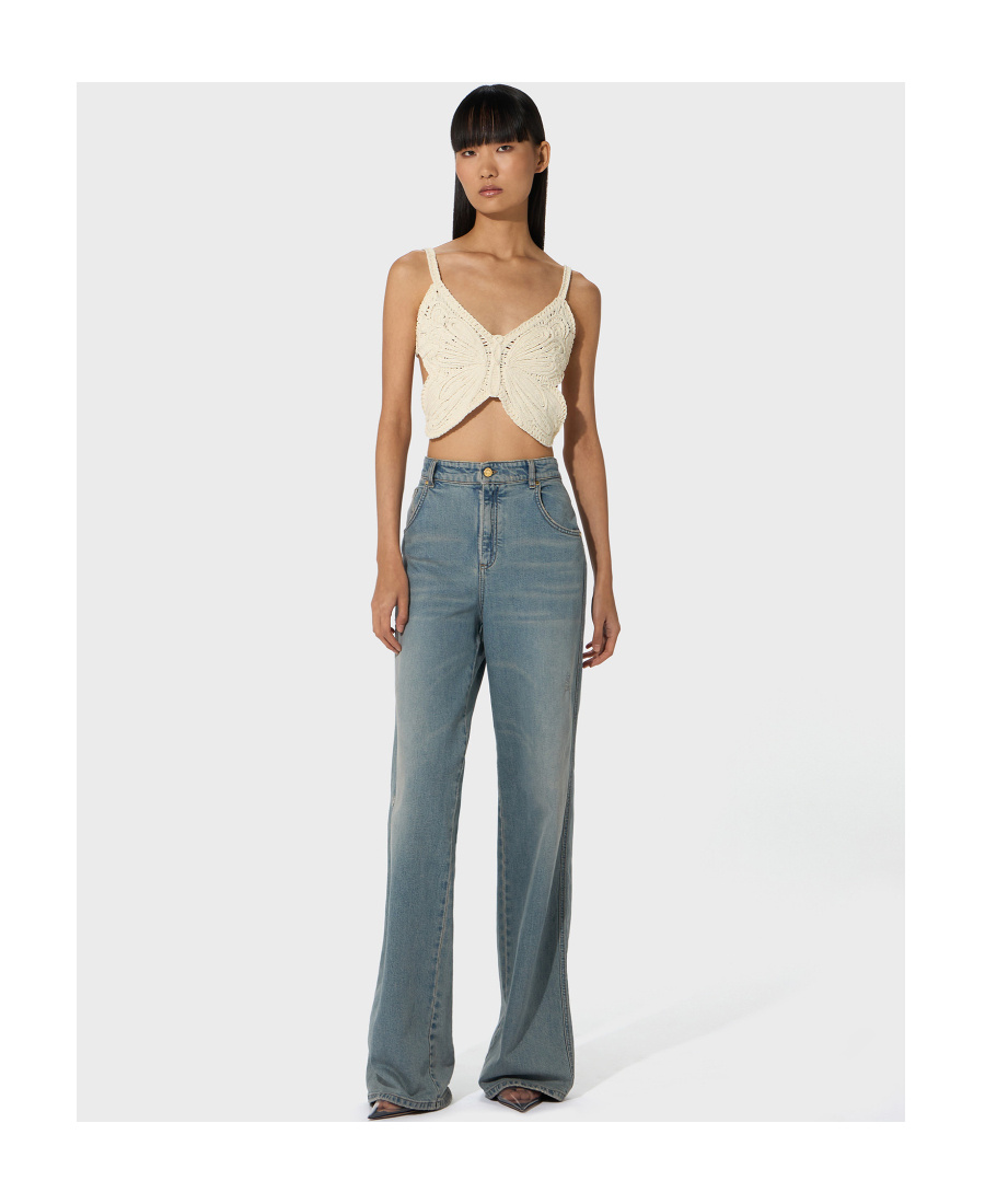 Blumarine Butterfly Sleeveless Crop Top In White