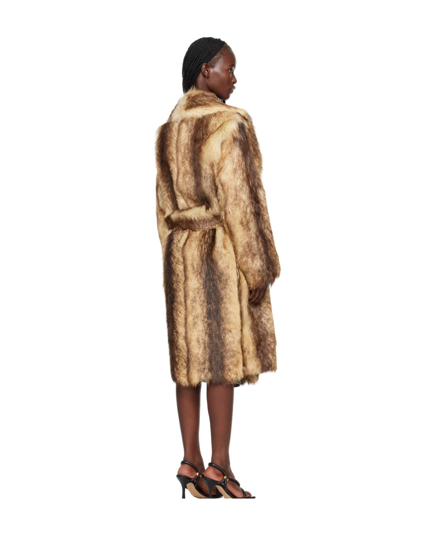 Bottega Veneta Beige Printed Faux-fur Coat In Nude