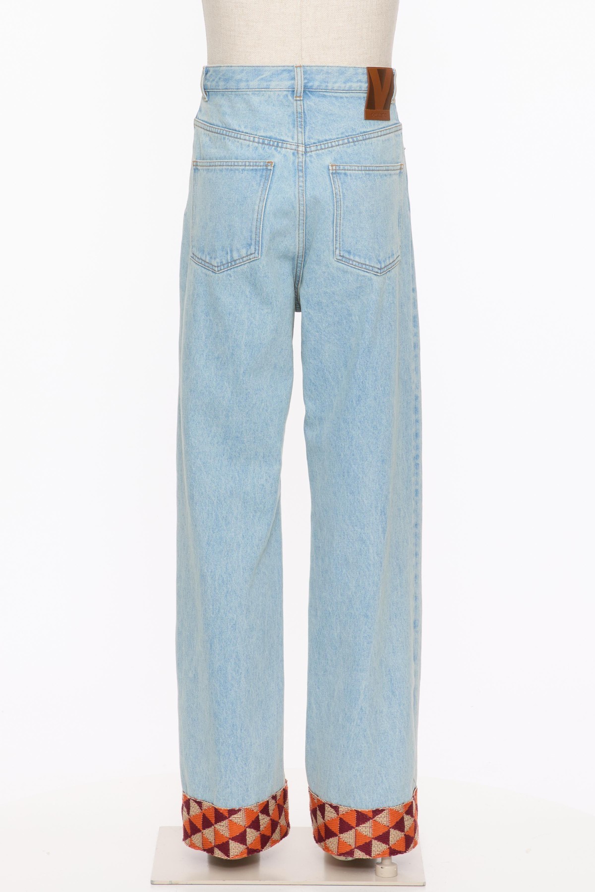 Valentino Denim Trousers With Jacquard Hem In Blue