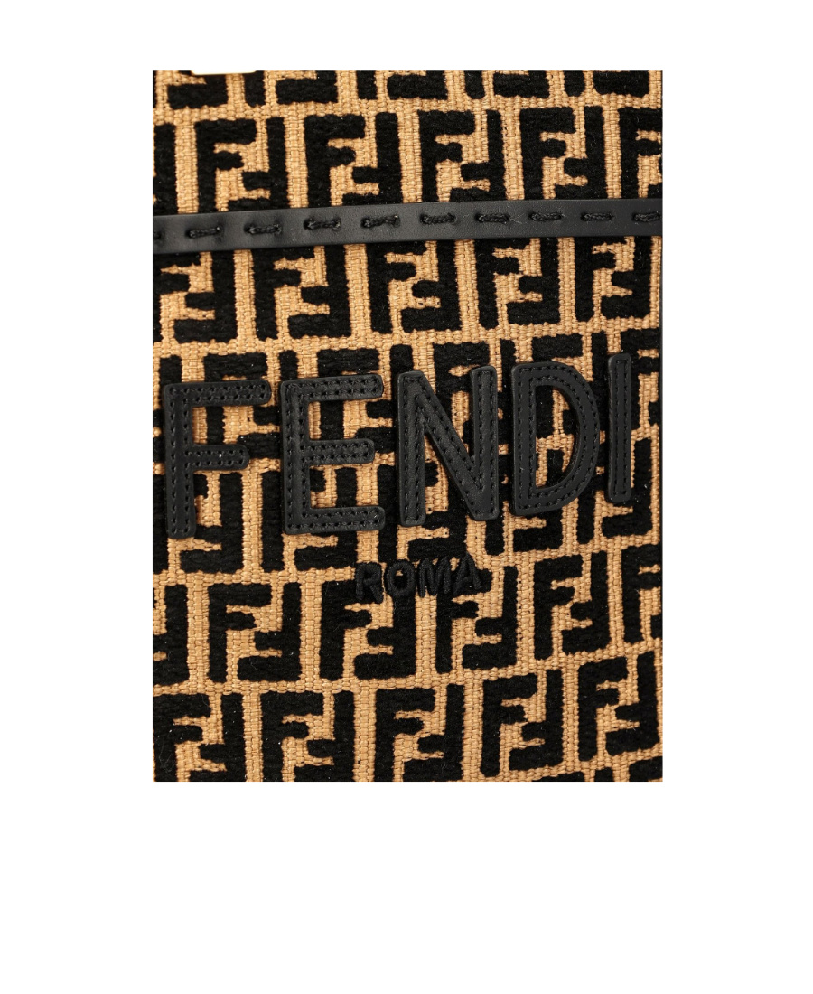 Fendi Ff-motif Raffia Crossbody Bag In Black