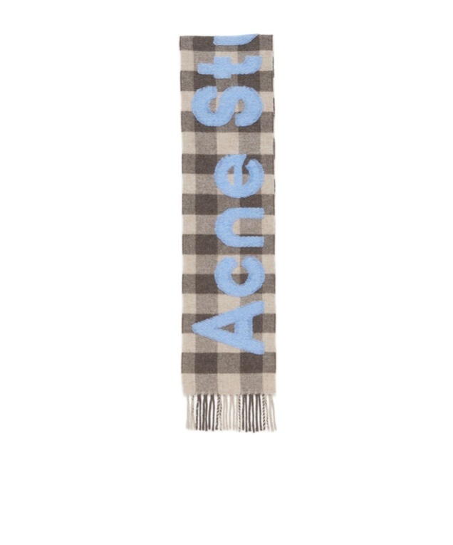 Acne Studios Jacquard-logo Checked Scarf In Gray