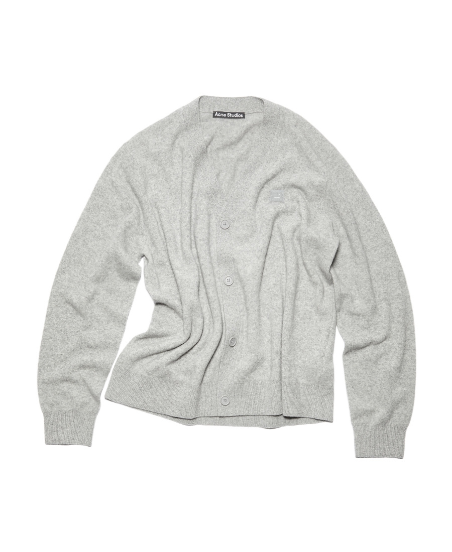 Acne Studios Face Logo Patch V-neck Cardigan In Gray