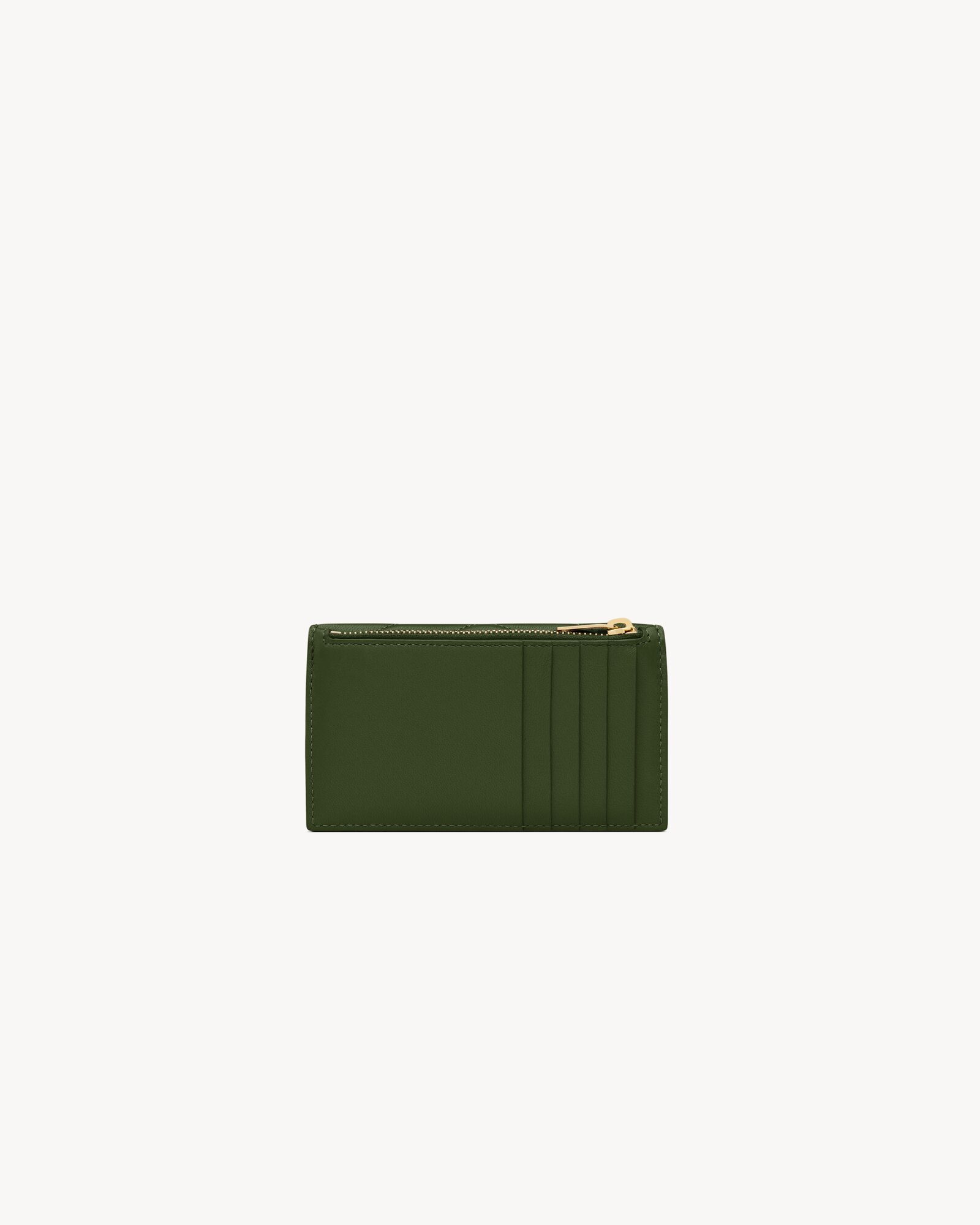 Saint Laurent Cassandre Matelassé Fragments Lambskin Card Holder With Flap In Green