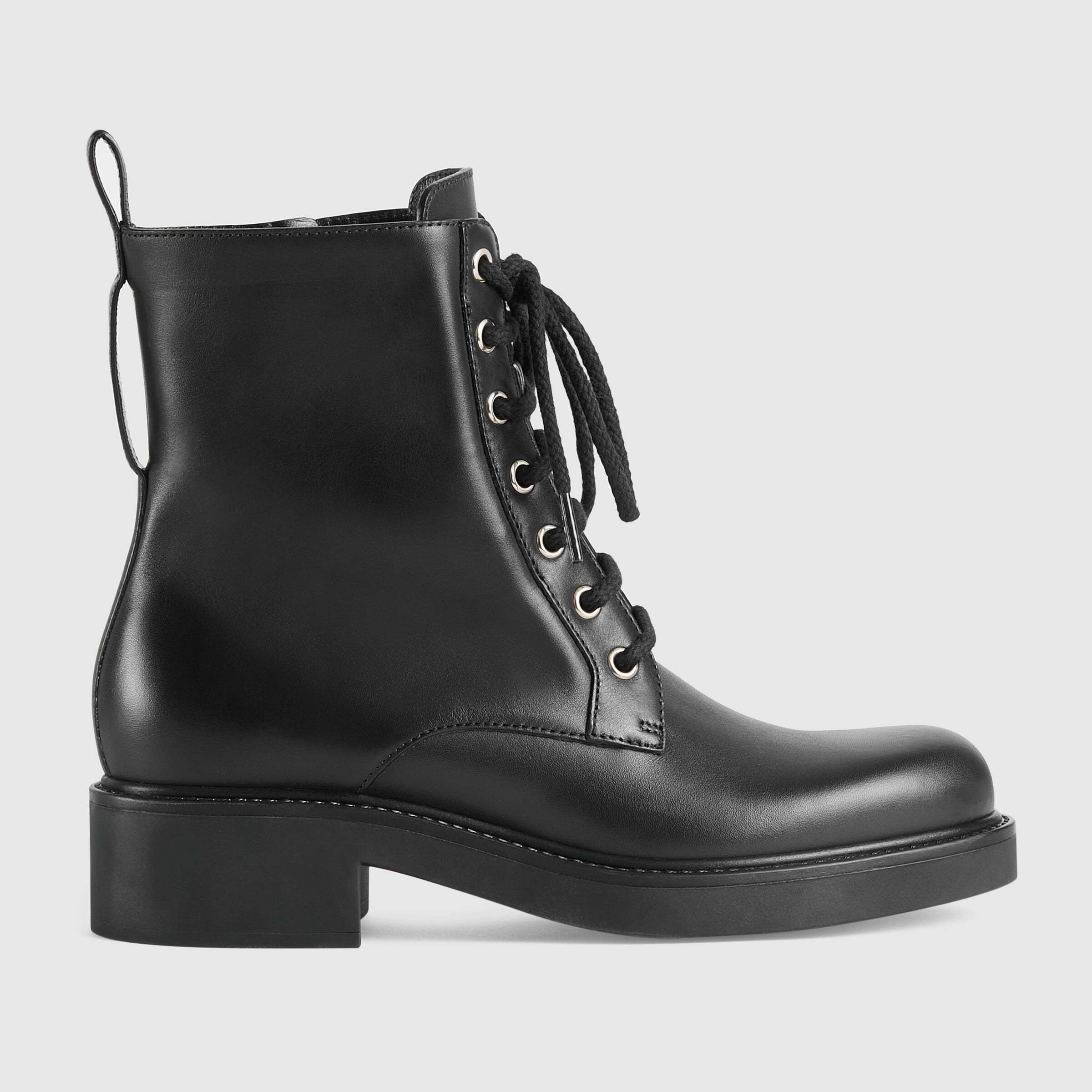 Gucci Womens Black Gg Marmont Round-toe Leather Ankle Boots In Black