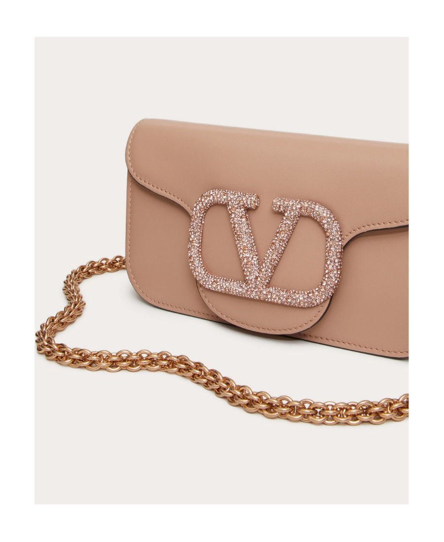Valentino Loco Small Vlogo Lambskin Shoulder Bag In Nude
