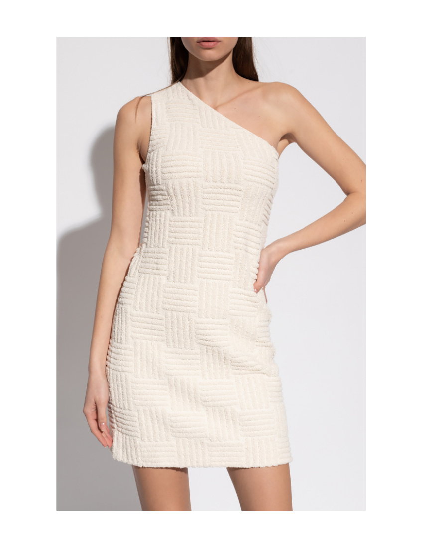 Bottega Veneta Intreccio Pattern One-sleeve Terry Dress In White