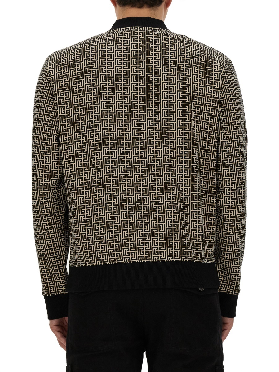 Balmain Geometric Monogram Jersey With Deep V-neckline In Black