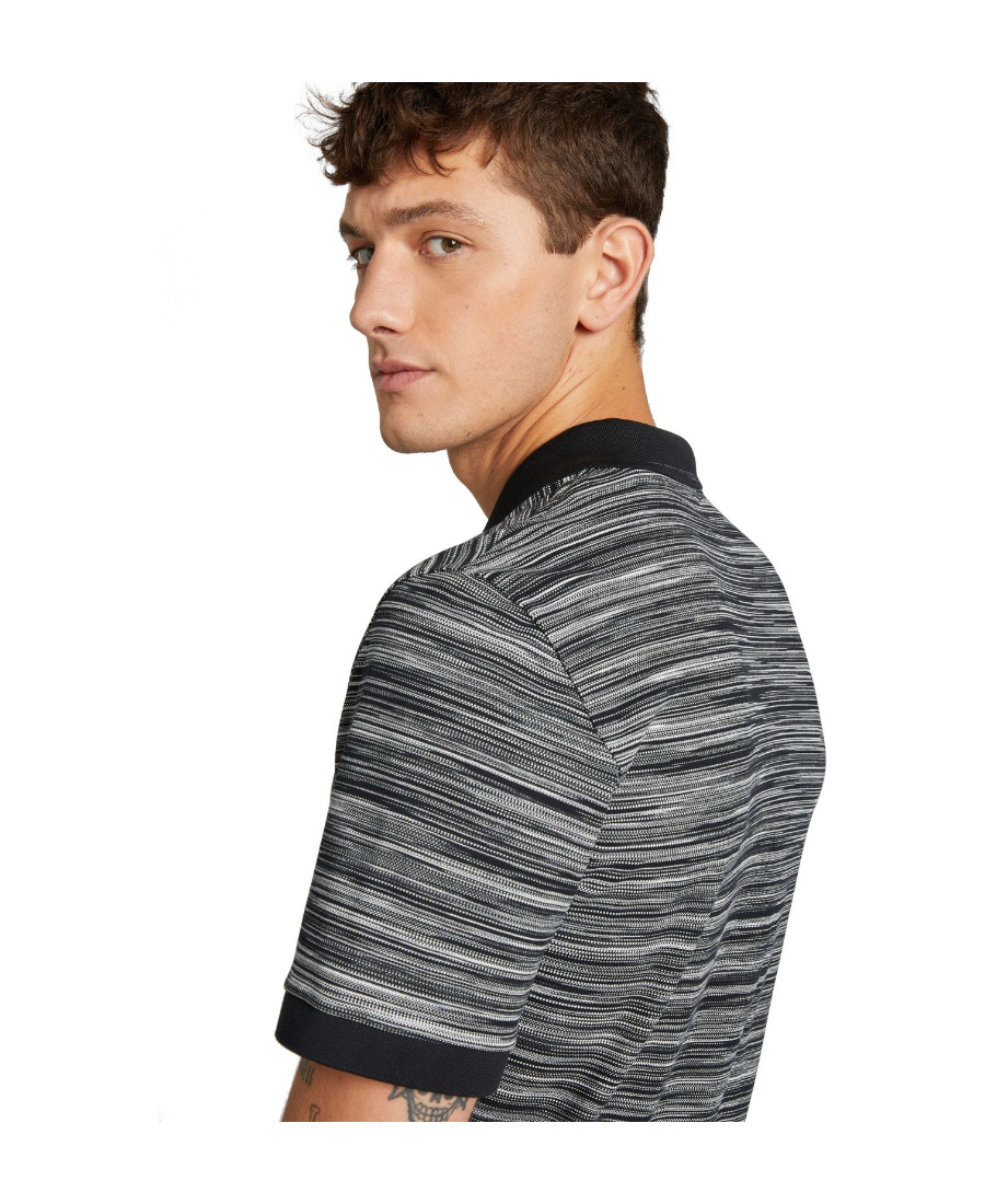 Missoni Space Dyed Striped Cotton Polo Shirt In Gray
