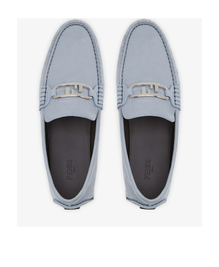 Fendi Light Blue Nubuck Loafers In Blue