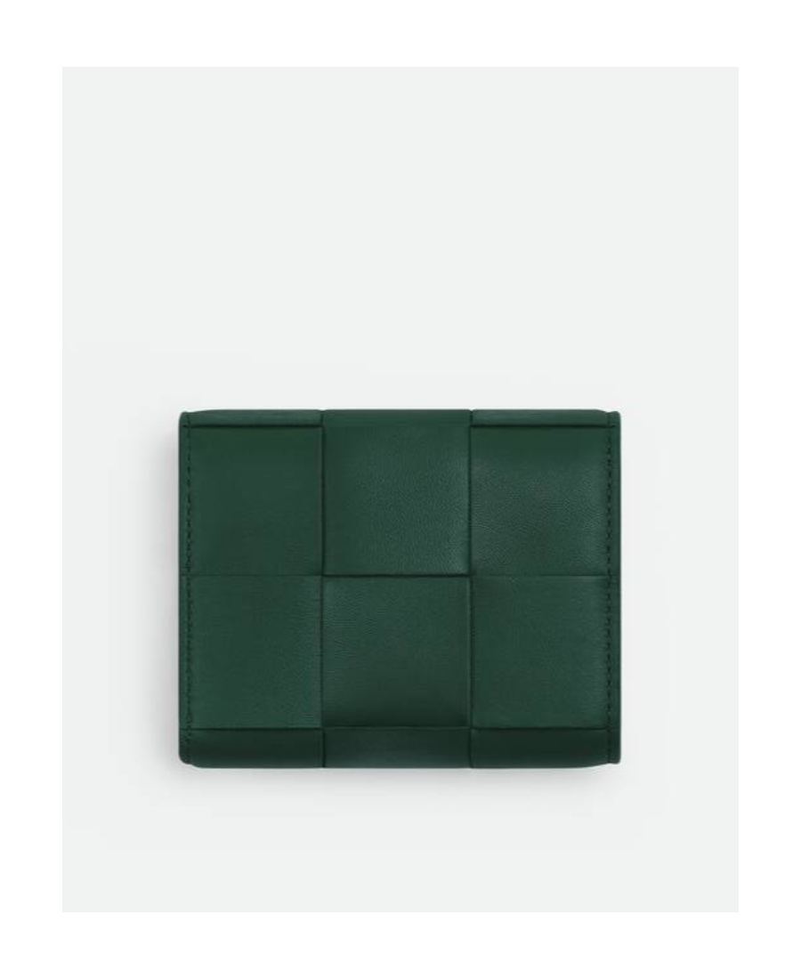 Bottega Veneta Cassette Tri-fold Zip Leather Wallet In Green