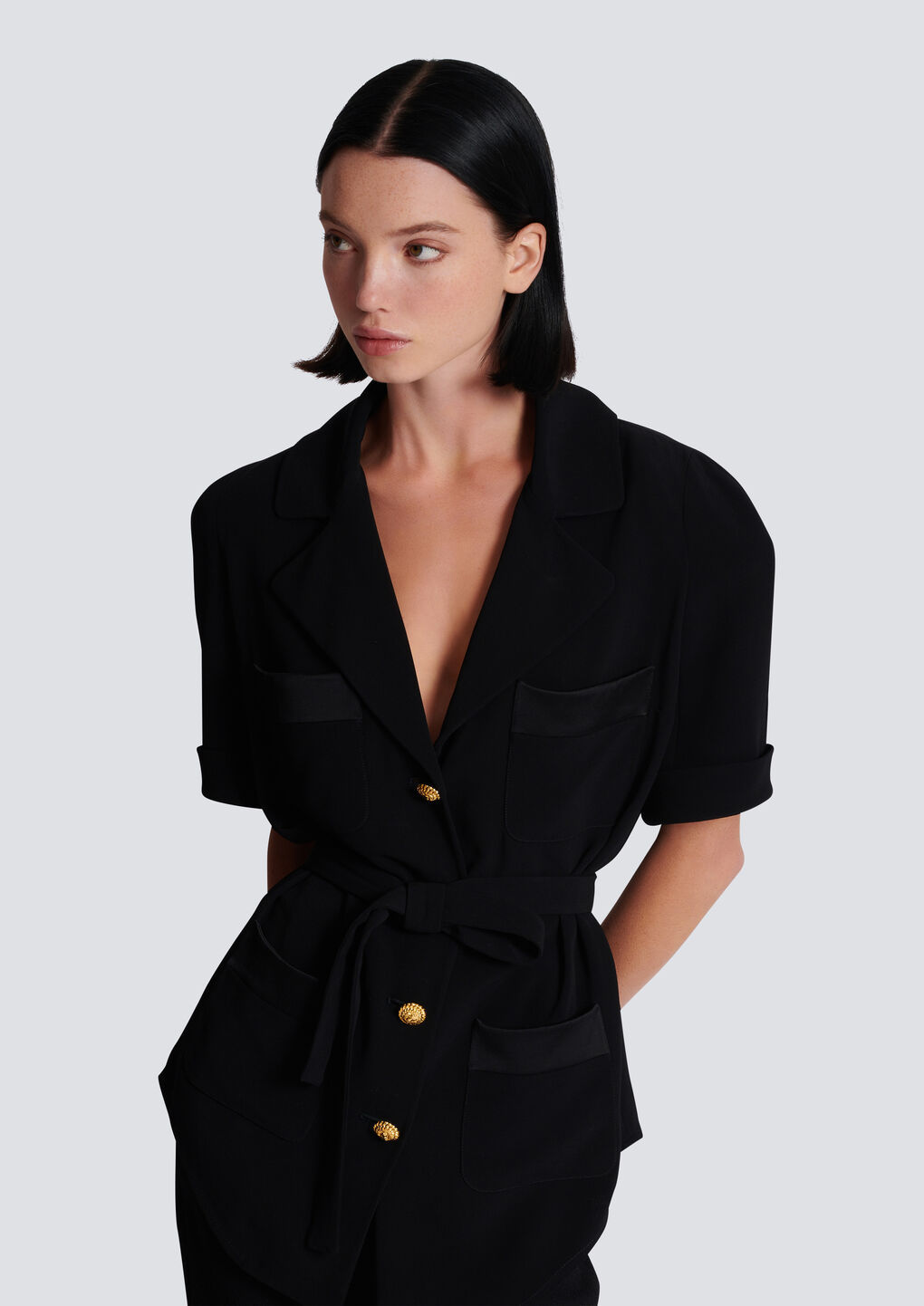 Balmain Ss 4 Pockets Crepe Saharian Shirt In Black