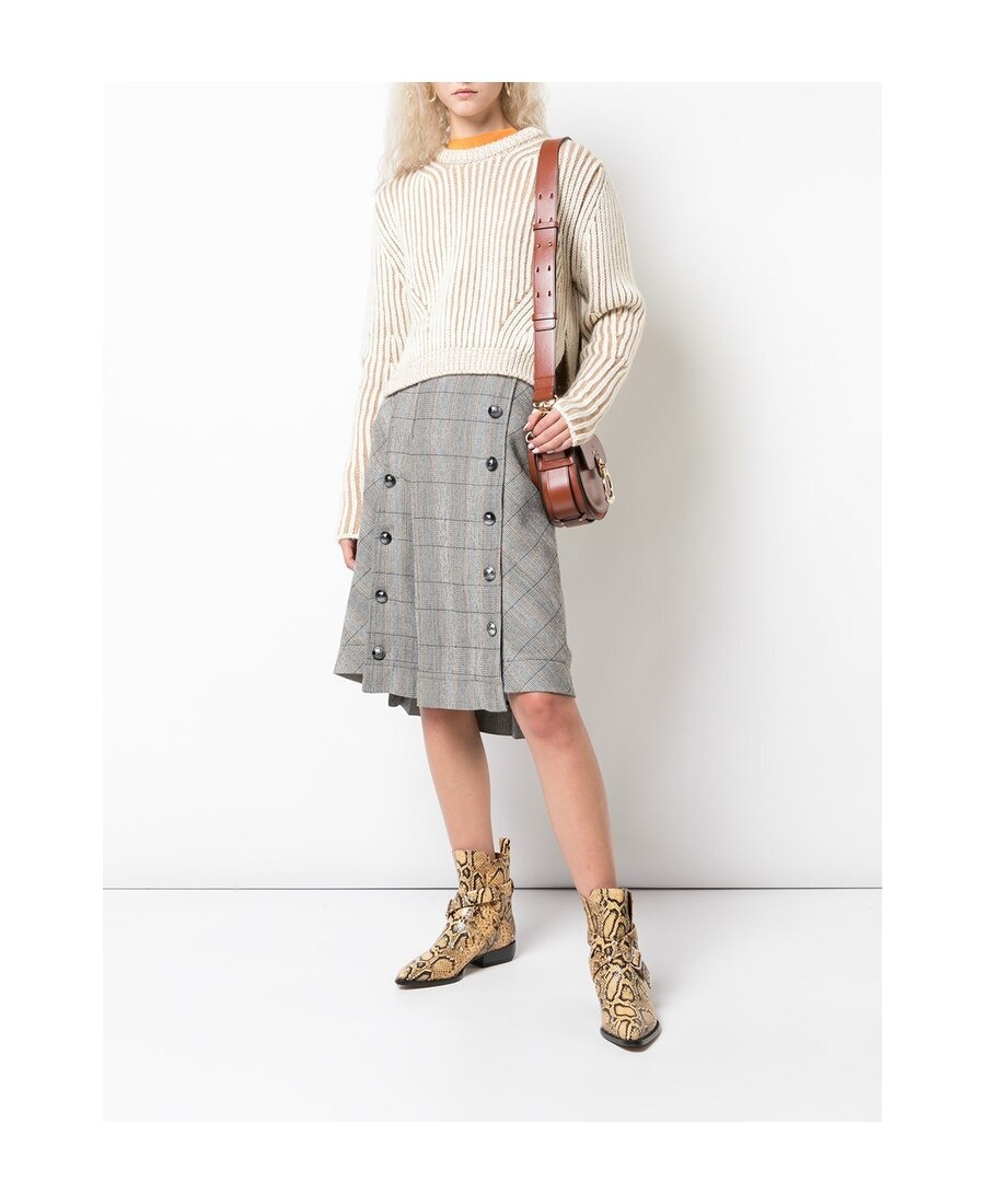 Chloé Checked Pleated Skirt In Gray