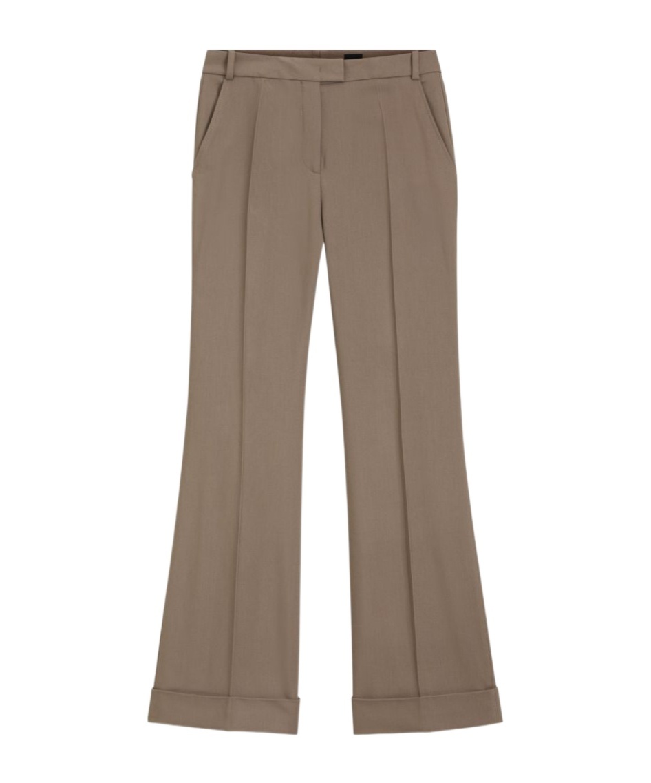 Hugo Boss Flared-fit Trousers In Stretch Gabardine In Brown