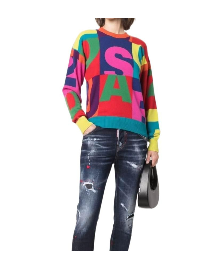 Dsquared2 Logo Intarsia Knitted Jumper In Multicolor