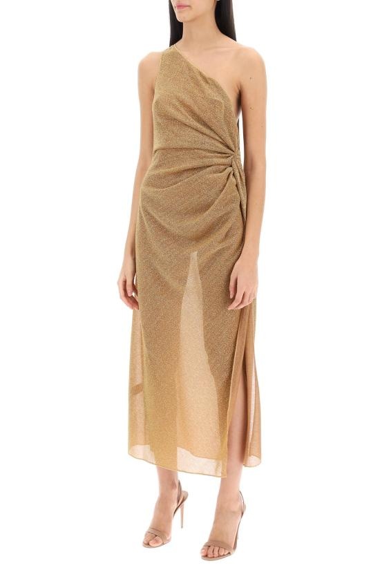 Shop Oseree Oséree Lumière One-shoulder Asymmetric Sleeveless Dress In Brown
