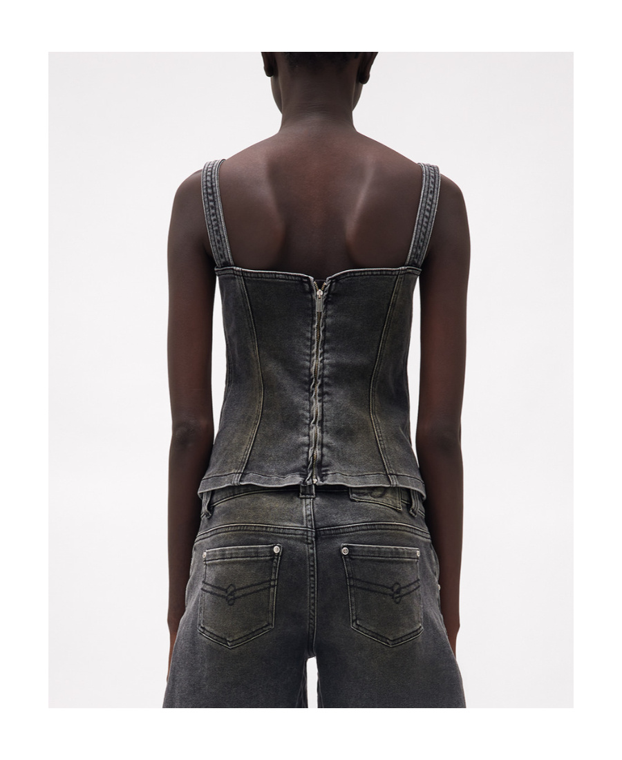 Shop Blumarine Cargo-pockets Denim Top In Black
