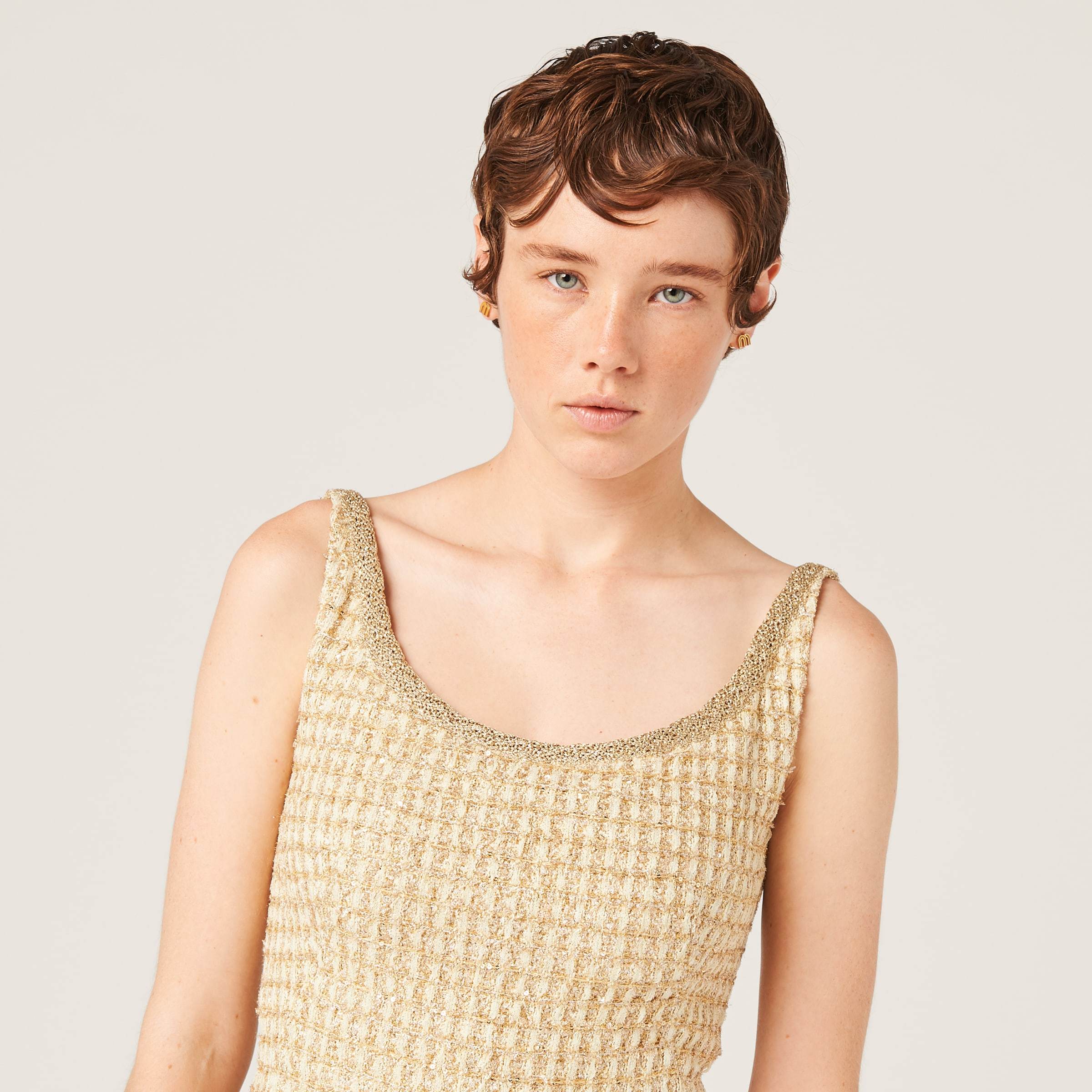 Miu Miu Plaid Mini Dress In Nude