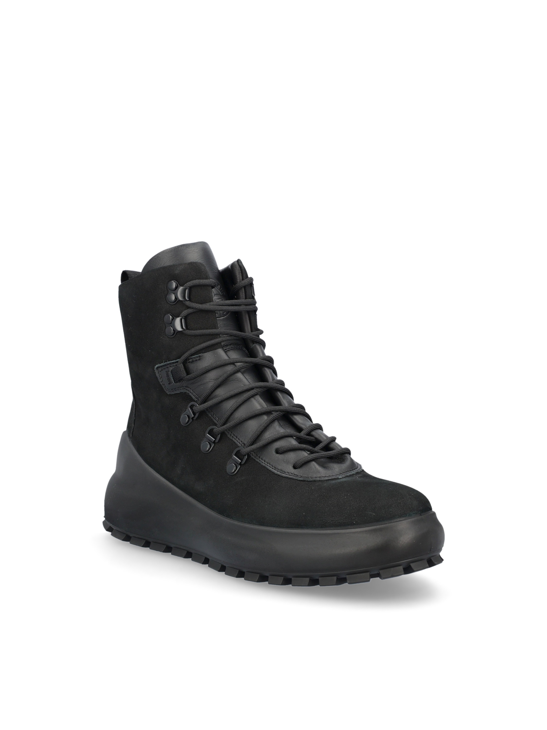 Stone Island High-top Leather Boots With Design And Elevated Sole In Black