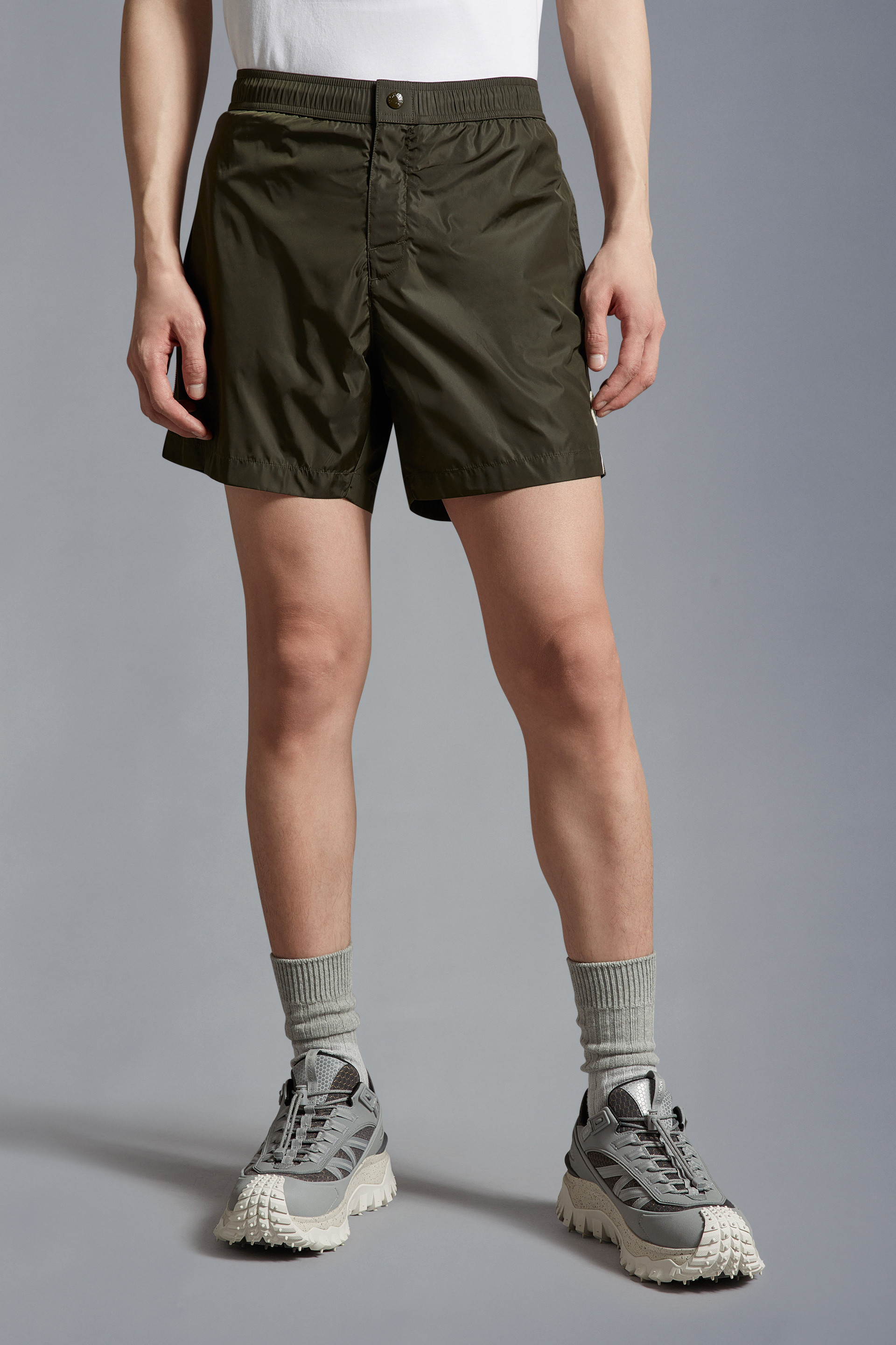 Moncler Army Green Nylon Swimming Shorts In Green